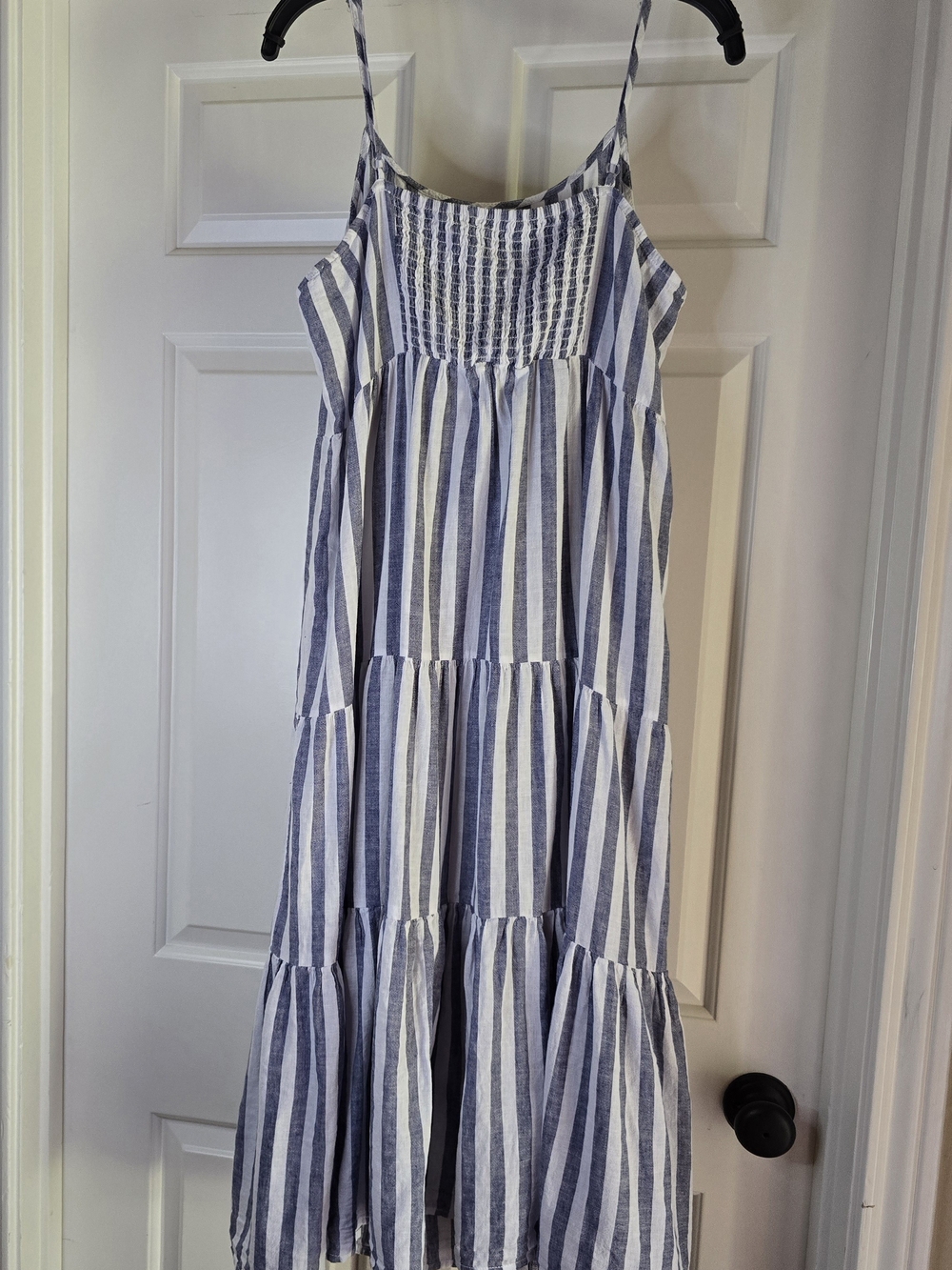 beachlunchlounge Tiered Blue and White Striped Midi Dress - Picture 2 of 10